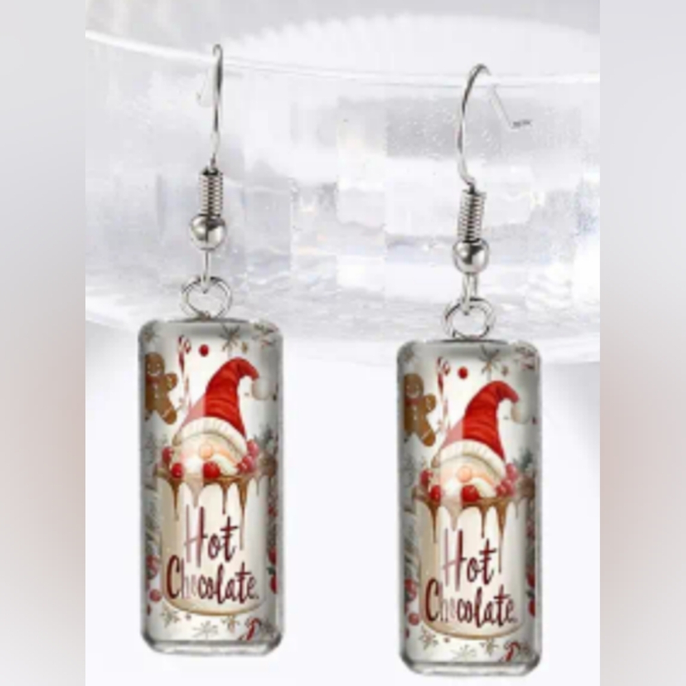 Christmas crystal glass earrings Holiday‎ Festive Hot Chocolate Winter Dangling